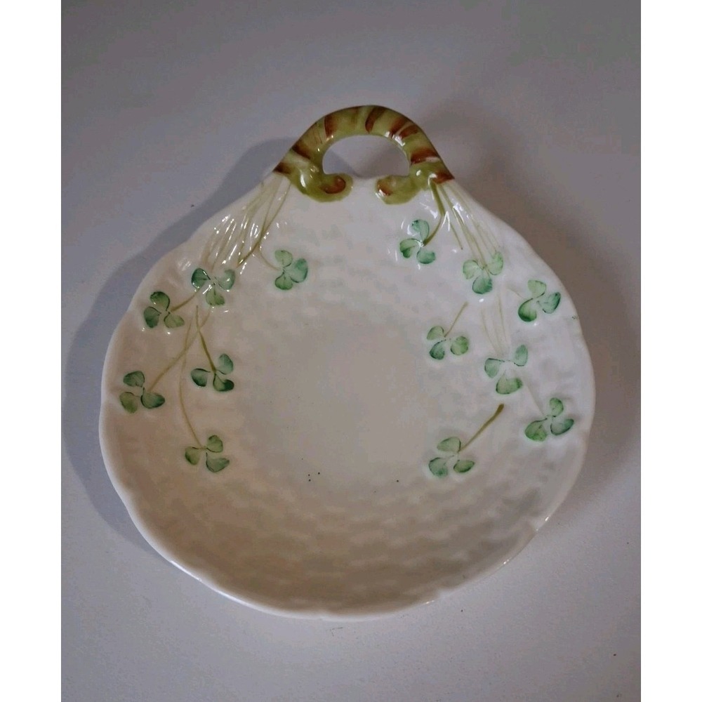 Belleek BUTTER DISH 4th Mark Porcelain Shamrocks & Basket Weave Ireland Vintage